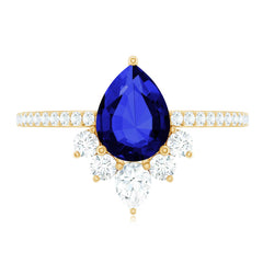 Certified 1.6 Carat Pear Lab Grown Blue Sapphire Designer Engagement Ring with Diamond