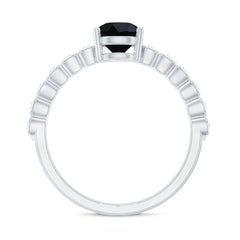 Pear Shape Black Onyx Solitaire Promise Ring with Diamond
