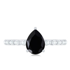 Pear Shape Black Onyx Solitaire Promise Ring with Diamond