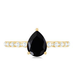 Pear Shape Black Onyx Solitaire Promise Ring with Diamond