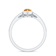 Natural Citrine Teardrop Engagement Ring with Wedding Band