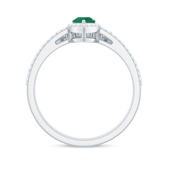 Natural Emerald Diamond Pear Shaped Engagement Wedding Ring Set of 2