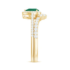 Natural Emerald Diamond Pear Shaped Engagement Wedding Ring Set of 2