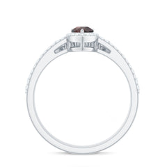 Natural 5X7mm Pear Shape Garnet Diamond Wedding Engagement Ring Set