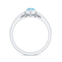 Aquamarine Designer Teardrop Ring Set with Diamond Halo