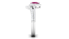 Pink tourmaline Designer Teardrop Ring Set with Moissanite Halo