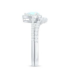 Certified Natural Ethiopian Opal Teardrop Wedding Engagement Ring Set of 2