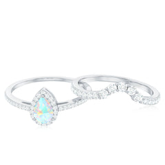 Certified Natural Ethiopian Opal Teardrop Wedding Engagement Ring Set of 2