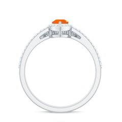 Fire Opal Designer Teardrop Ring Set with Moissanite Halo