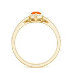 Fire Opal Designer Teardrop Ring Set with Moissanite Halo