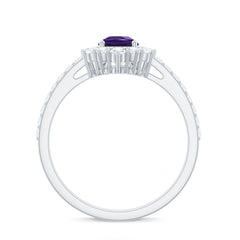 Amethyst Teardrop Engagement Ring with Diamond Half Halo