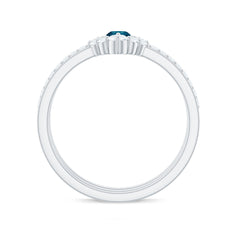 Marquise London Blue Topaz Bridal Ring Set with 2 Diamond Ring Guards