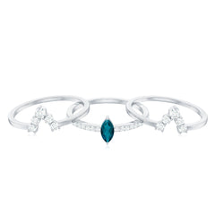 Marquise London Blue Topaz Bridal Ring Set with 2 Diamond Ring Guards