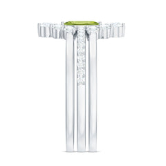 Marquise Cut Peridot Solitaire Trio Ring Set with Moissanite