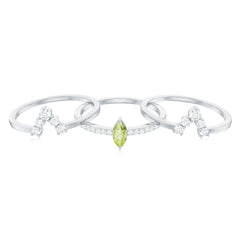 Marquise Cut Peridot Solitaire Trio Ring Set with Moissanite