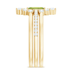 Marquise Cut Peridot Solitaire Trio Ring Set with Moissanite