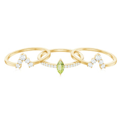 Marquise Cut Peridot Solitaire Trio Ring Set with Moissanite