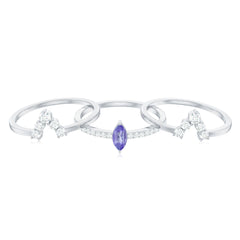 Marquise Cut Tanzanite Solitaire Ring Set with Diamond