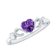 Real Amethyst Heart Promise Ring with Diamond