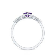 Real Amethyst Heart Promise Ring with Diamond