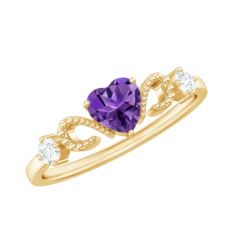 Real Amethyst Heart Promise Ring with Diamond