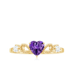 Real Amethyst Heart Promise Ring with Diamond