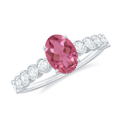 1.5 CT Oval Pink Tourmaline Solitaire Engagement Ring with Diamond