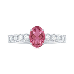 1.5 CT Oval Pink Tourmaline Solitaire Engagement Ring with Diamond