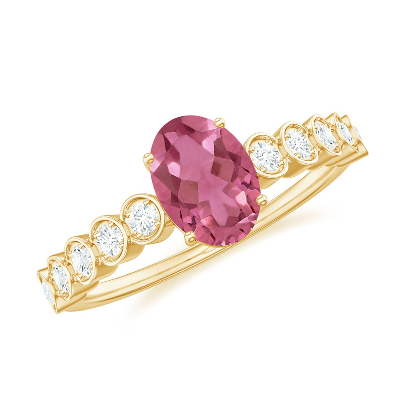 1.5 CT Oval Pink Tourmaline Solitaire Engagement Ring with Diamond