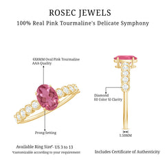 1.5 CT Oval Pink Tourmaline Solitaire Engagement Ring with Diamond