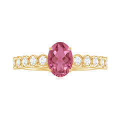 1.5 CT Oval Pink Tourmaline Solitaire Engagement Ring with Diamond