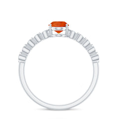 1 CT Oval Fire Opal Solitaire Engagement Ring with Diamond