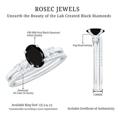 1.5 CT Oval Created Black Diamond Solitaire Ring Set with Diamond
