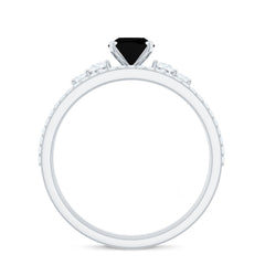 1.5 CT Oval Created Black Diamond Solitaire Ring Set with Diamond