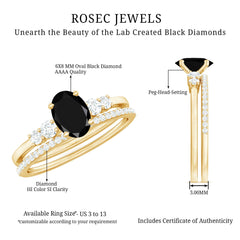 1.5 CT Oval Created Black Diamond Solitaire Ring Set with Diamond