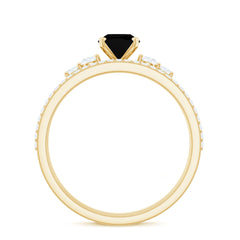 1.5 CT Oval Created Black Diamond Solitaire Ring Set with Diamond