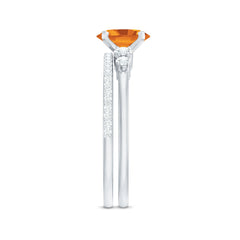Natural Oval Citrine Diamond Wedding Bridal Ring Set of 2