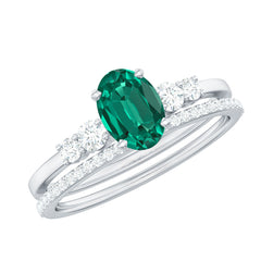 Certified Oval Lab Grown Emerald Diamond Engagement Ring Set