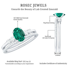 Certified Oval Lab Grown Emerald Diamond Engagement Ring Set