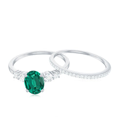 Certified Oval Lab Grown Emerald Diamond Engagement Ring Set