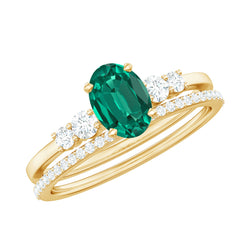 Certified Oval Lab Grown Emerald Diamond Engagement Ring Set