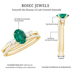 Certified Oval Lab Grown Emerald Diamond Engagement Ring Set