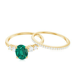 Certified Oval Lab Grown Emerald Diamond Engagement Ring Set