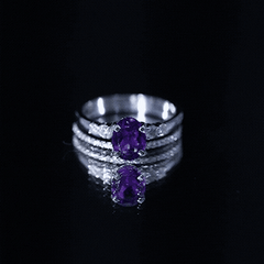 Oval Amethyst Solitaire Ring Set with Diamond