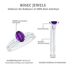 Oval Amethyst Solitaire Ring Set with Diamond