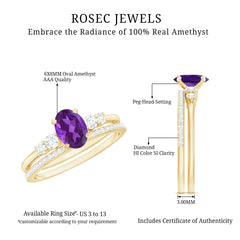 Oval Amethyst Solitaire Ring Set with Diamond