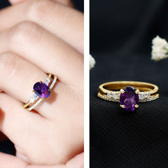 Oval Amethyst Solitaire Ring Set with Diamond