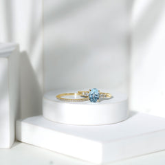 1 Carat Oval Shape Aquamarine Wedding Ring Set with Diamond