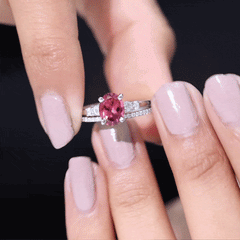 Oval Pink tourmaline Wedding Ring Set with Moissanite