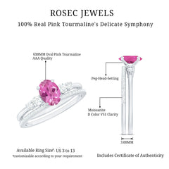 Oval Pink tourmaline Wedding Ring Set with Moissanite